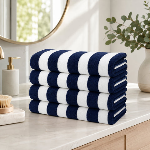 Cabana Terry Cloth Stripe Beach & Bath Towels 80% Cotton, 20% Polyester | Available in 2-Pack, 4-Pack & 6-Pack | 36" x 66"