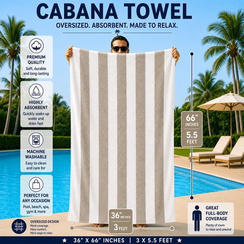 Cabana Terry Cloth Stripe Beach & Bath Towels 80% Cotton, 20% Polyester | Available in 2-Pack, 4-Pack & 6-Pack | 36" x 66"