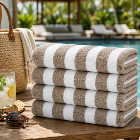 Cabana Terry Cloth Stripe Beach & Bath Towels 80% Cotton, 20% Polyester | Available in 2-Pack, 4-Pack & 6-Pack | 36" x 66"