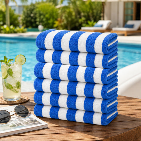 Cabana Terry Cloth Stripe Beach & Bath Towels 80% Cotton, 20% Polyester | Available in 2-Pack, 4-Pack & 6-Pack | 36" x 66"