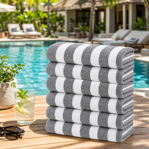 Cabana Terry Cloth Stripe Beach & Bath Towels 80% Cotton, 20% Polyester | Available in 2-Pack, 4-Pack & 6-Pack | 36" x 66"