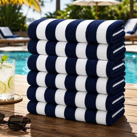 Cabana Terry Cloth Stripe Beach & Bath Towels 80% Cotton, 20% Polyester | Available in 2-Pack, 4-Pack & 6-Pack | 36" x 66"