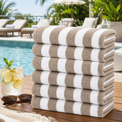 Cabana Terry Cloth Stripe Beach & Bath Towels 80% Cotton, 20% Polyester | Available in 2-Pack, 4-Pack & 6-Pack | 36" x 66"