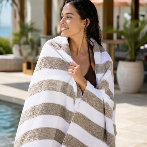 Cabana Terry Cloth Stripe Beach & Bath Towels 80% Cotton, 20% Polyester | Available in 2-Pack, 4-Pack & 6-Pack | 36" x 66"