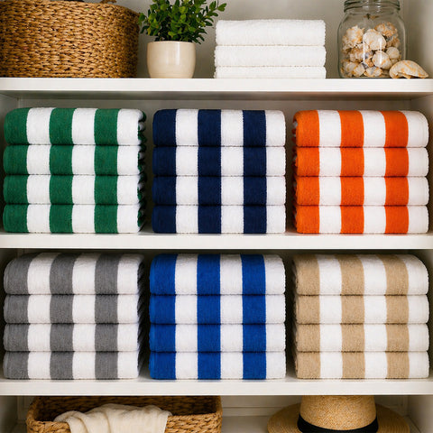 Cabana Terry Cloth Stripe Beach & Bath Towels 80% Cotton, 20% Polyester | Available in 2-Pack, 4-Pack & 6-Pack | 36" x 66"