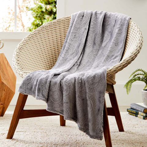 Caesar Soft Plush Contemporary Embossed Throw Blanket All-Season 100% Polyester Decorative Throw | 50" x 60" | Grey