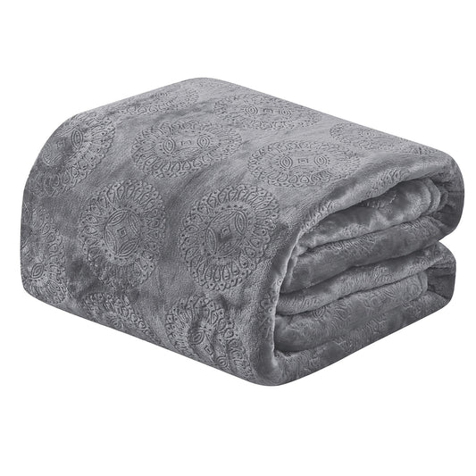 Caesar Soft Plush Contemporary Embossed Throw Blanket All-Season 100% Polyester Decorative Throw | 50" x 60" | Grey