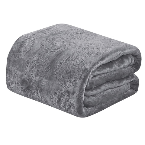 Caesar Soft Plush Contemporary Embossed Throw Blanket All-Season 100% Polyester Decorative Throw | 50" x 60" | Grey