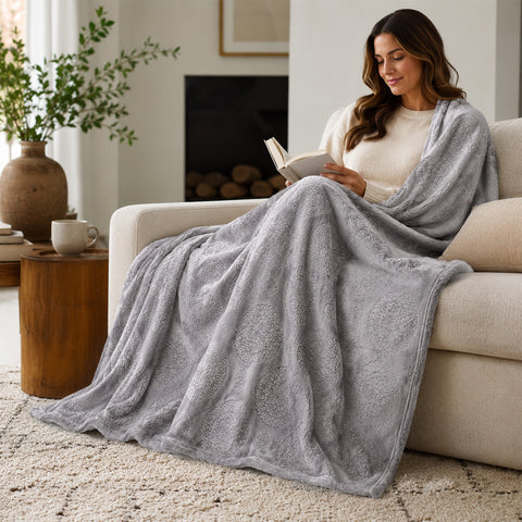 Caesar Soft Plush Contemporary Embossed Throw Blanket All-Season 100% Polyester Decorative Throw | 50" x 60" | Grey