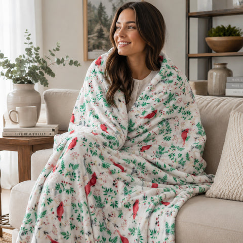 Cardinal Plush Decorative Throw Blanket 50" x 60" Soft Polyester Machine Washable Throw Blanket