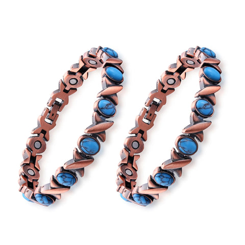 Women’s Copper Magnetic Bracelet – Adjustable Energy-Inspired Bangle with Stainless Steel Accents (Heart, Blue, Mix Designs)