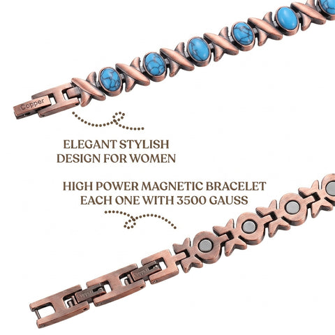 Women’s Copper Magnetic Bracelet – Adjustable Energy-Inspired Bangle with Stainless Steel Accents (Heart, Blue, Mix Designs)