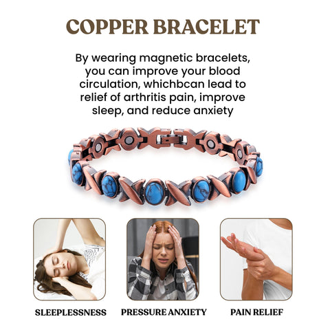 Women’s Copper Magnetic Bracelet – Adjustable Energy-Inspired Bangle with Stainless Steel Accents (Heart, Blue, Mix Designs)