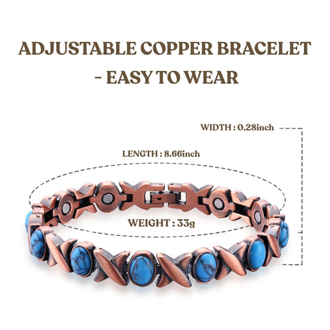 Women’s Copper Magnetic Bracelet – Adjustable Energy-Inspired Bangle with Stainless Steel Accents (Heart, Blue, Mix Designs)