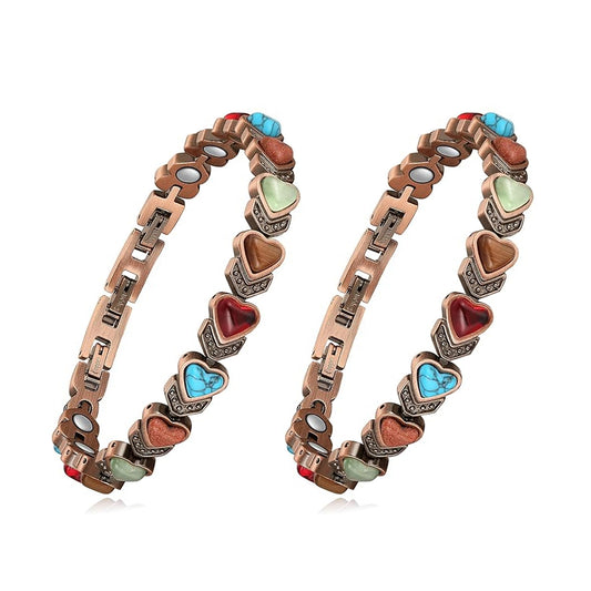Women’s Copper Magnetic Bracelet – Adjustable Energy-Inspired Bangle with Stainless Steel Accents (Heart, Blue, Mix Designs)