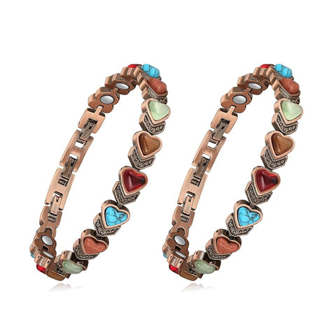 Women’s Copper Magnetic Bracelet – Adjustable Energy-Inspired Bangle with Stainless Steel Accents (Heart, Blue, Mix Designs)