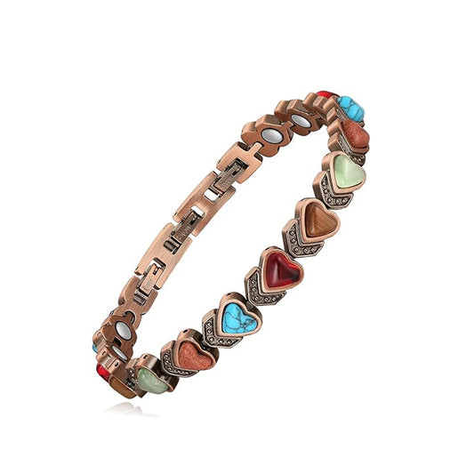 Women’s Copper Magnetic Bracelet – Adjustable Energy-Inspired Bangle with Stainless Steel Accents (Heart, Blue, Mix Designs)