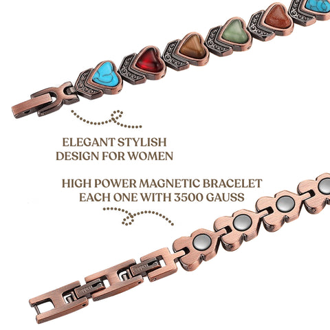 Women’s Copper Magnetic Bracelet – Adjustable Energy-Inspired Bangle with Stainless Steel Accents (Heart, Blue, Mix Designs)