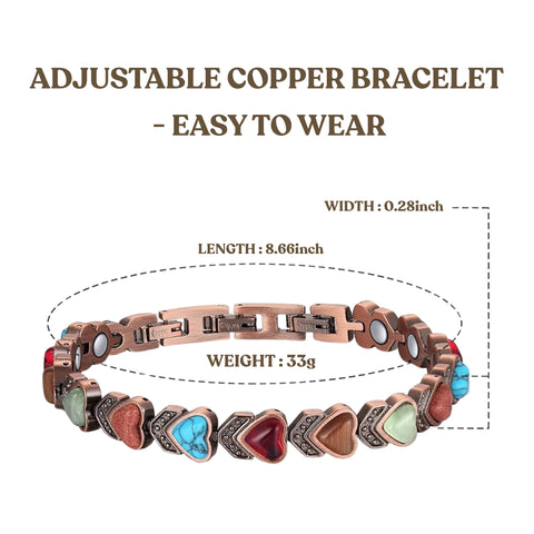 Women’s Copper Magnetic Bracelet – Adjustable Energy-Inspired Bangle with Stainless Steel Accents (Heart, Blue, Mix Designs)