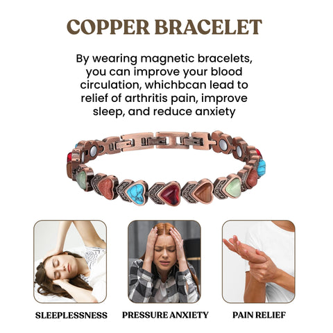 Women’s Copper Magnetic Bracelet – Adjustable Energy-Inspired Bangle with Stainless Steel Accents (Heart, Blue, Mix Designs)