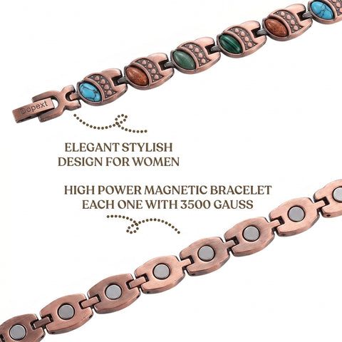 Women’s Copper Magnetic Bracelet – Adjustable Energy-Inspired Bangle with Stainless Steel Accents (Heart, Blue, Mix Designs)