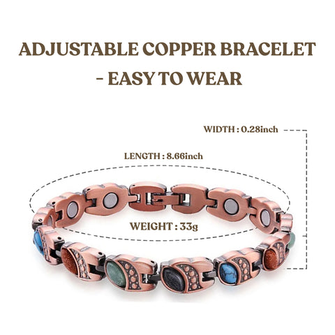 Women’s Copper Magnetic Bracelet – Adjustable Energy-Inspired Bangle with Stainless Steel Accents (Heart, Blue, Mix Designs)