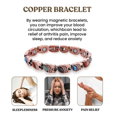 Women’s Copper Magnetic Bracelet – Adjustable Energy-Inspired Bangle with Stainless Steel Accents (Heart, Blue, Mix Designs)
