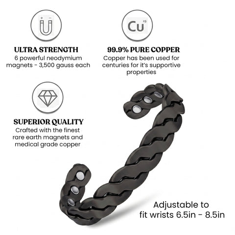 Adjustable Copper Cuff Bracelet for Men & Women – Twisted Design Magnetic Bangle, Comfort Fit (6.5”–8.75”)
