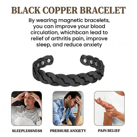 Adjustable Copper Cuff Bracelet for Men & Women – Twisted Design Magnetic Bangle, Comfort Fit (6.5”–8.75”)