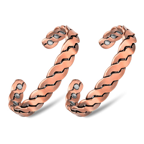 Adjustable Copper Cuff Bracelet for Men & Women – Twisted Design Magnetic Bangle, Comfort Fit (6.5”–8.75”)