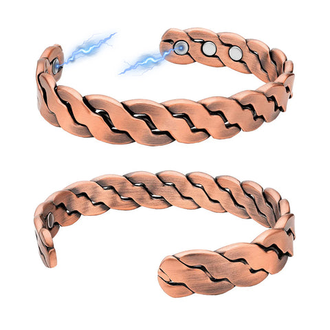 Adjustable Copper Cuff Bracelet for Men & Women – Twisted Design Magnetic Bangle, Comfort Fit (6.5”–8.75”)