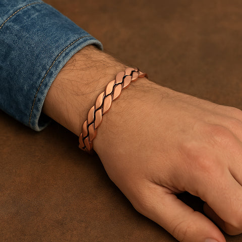 Adjustable Copper Cuff Bracelet for Men & Women – Twisted Design Magnetic Bangle, Comfort Fit (6.5”–8.75”)