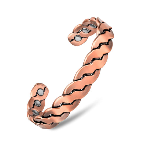 Adjustable Copper Cuff Bracelet for Men & Women – Twisted Design Magnetic Bangle, Comfort Fit (6.5”–8.75”)