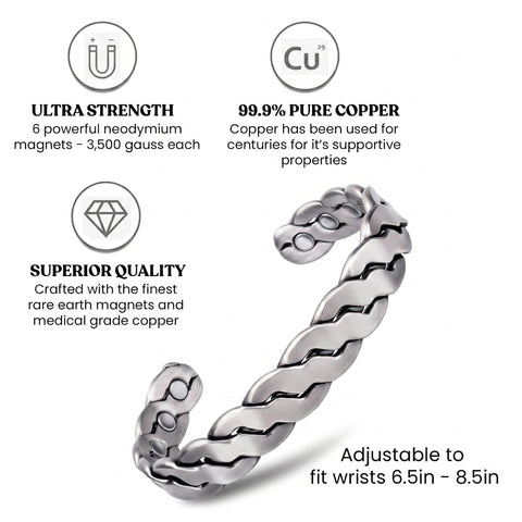 Adjustable Copper Cuff Bracelet for Men & Women – Twisted Design Magnetic Bangle, Comfort Fit (6.5”–8.75”)