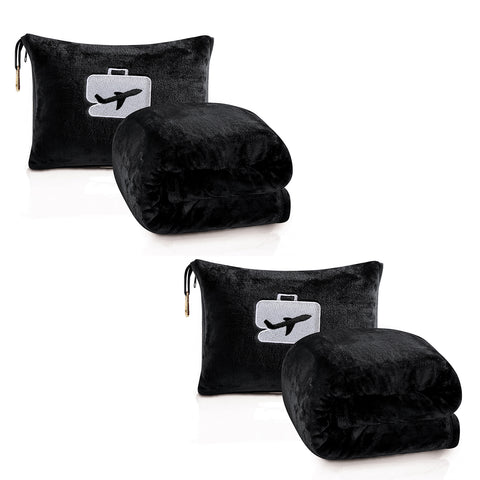 2-Pack: 2-in-1 Soft Micro Plush Travel Blanket and Pillow (40" x 70") - Lightweight, Portable, Machine Washable