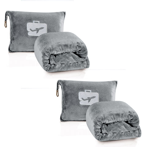 2-Pack: 2-in-1 Soft Micro Plush Travel Blanket and Pillow (40" x 70") - Lightweight, Portable, Machine Washable