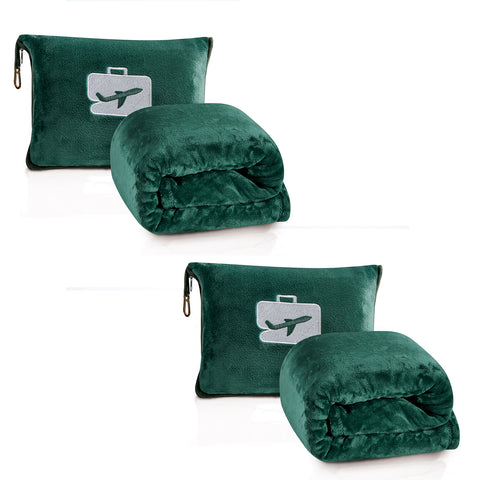 2-Pack: 2-in-1 Soft Micro Plush Travel Blanket and Pillow (40" x 70") - Lightweight, Portable, Machine Washable