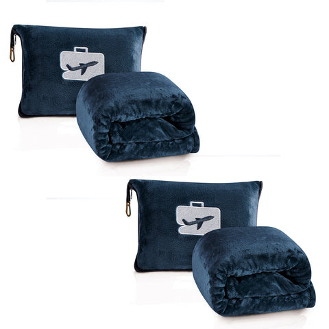 2-Pack: 2-in-1 Soft Micro Plush Travel Blanket and Pillow (40" x 70") - Lightweight, Portable, Machine Washable