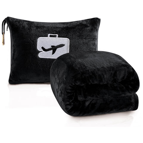 2-in-1 Soft Micro Plush Travel Blanket and Pillow (40" x 70") - Lightweight, Portable, Machine Washable