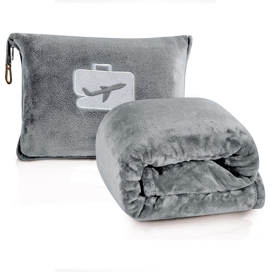 2-in-1 Soft Micro Plush Travel Blanket and Pillow (40" x 70") - Lightweight, Portable, Machine Washable