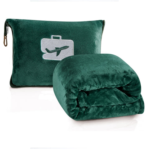 2-in-1 Soft Micro Plush Travel Blanket and Pillow (40" x 70") - Lightweight, Portable, Machine Washable