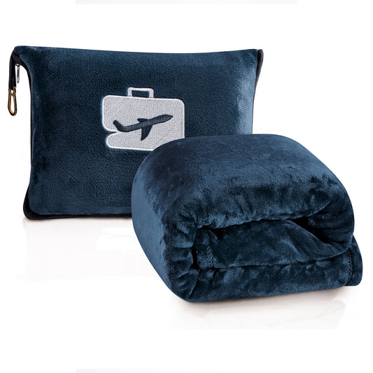 2-in-1 Soft Micro Plush Travel Blanket and Pillow (40" x 70") - Lightweight, Portable, Machine Washable