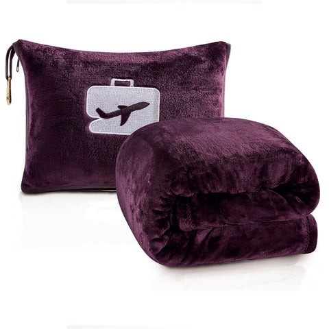 2-in-1 Soft Micro Plush Travel Blanket and Pillow (40" x 70") - Lightweight, Portable, Machine Washable