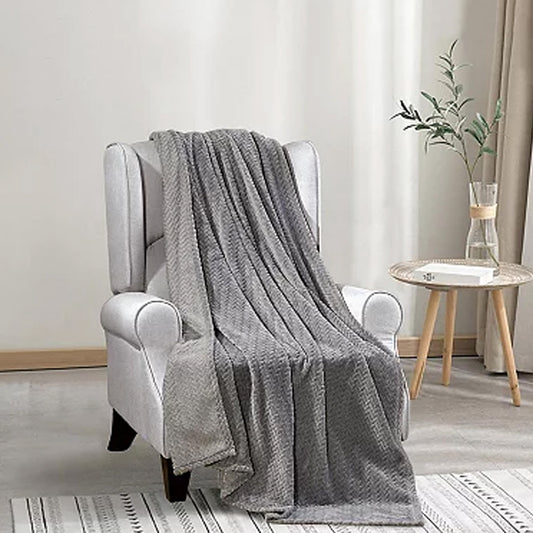 Chevron Braided Microplush Throw Blanket – Soft 50" x 60" Lightweight All-Season Blanket for Couch or Bed – Fade-Resistant and Machine Washable