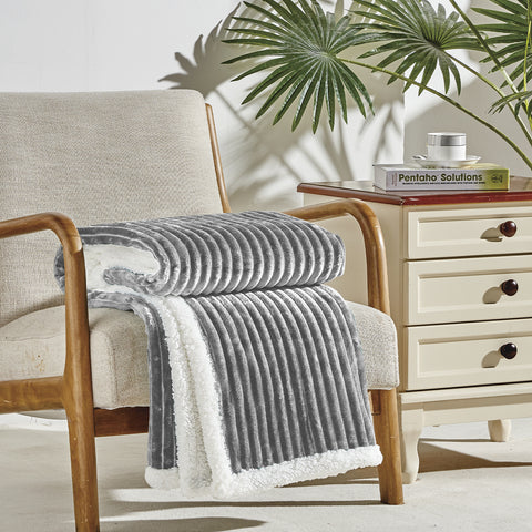 Ultra Soft Plush 50" x 60" Reversible Sherpa Throw Blanket with Textured Pattern – Lightweight, Warm, and Machine Washable All-Season Blanket