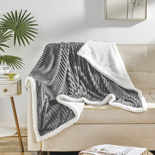 Ultra Soft Plush 50" x 60" Reversible Sherpa Throw Blanket with Textured Pattern – Lightweight, Warm, and Machine Washable All-Season Blanket