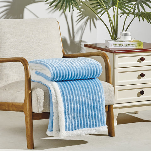 Ultra Soft Plush 50" x 60" Reversible Sherpa Throw Blanket with Textured Pattern – Lightweight, Warm, and Machine Washable All-Season Blanket