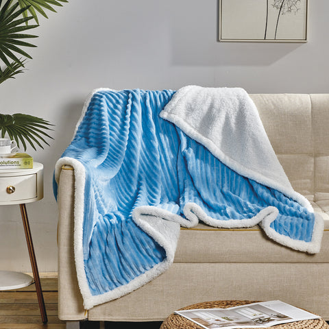 Ultra Soft Plush 50" x 60" Reversible Sherpa Throw Blanket with Textured Pattern – Lightweight, Warm, and Machine Washable All-Season Blanket