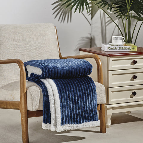 Ultra Soft Plush 50" x 60" Reversible Sherpa Throw Blanket with Textured Pattern – Lightweight, Warm, and Machine Washable All-Season Blanket