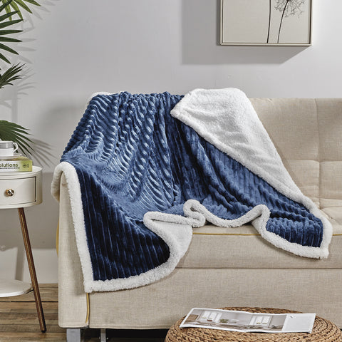 Ultra Soft Plush 50" x 60" Reversible Sherpa Throw Blanket with Textured Pattern – Lightweight, Warm, and Machine Washable All-Season Blanket